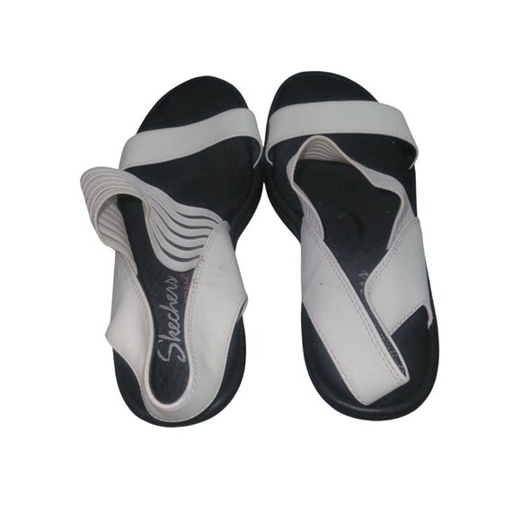 SKETCHER'S Womens White Wedge Sandals Striped Elastic Detail beach coastal comfy - Picture 6 of 6